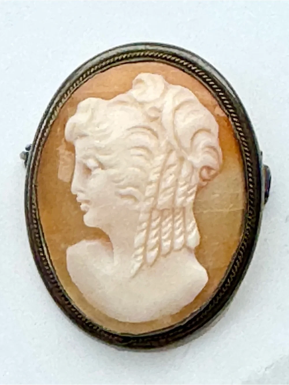 Antique Carved Shell Cameo Brooch Pendant Set in 800 Silver - Lovely